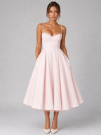Lucy | Women's Corset Midi Dress with Full Skirt, Sweetheart Neckline Occasion Dress | My Sweet Wardrobe | Pink
