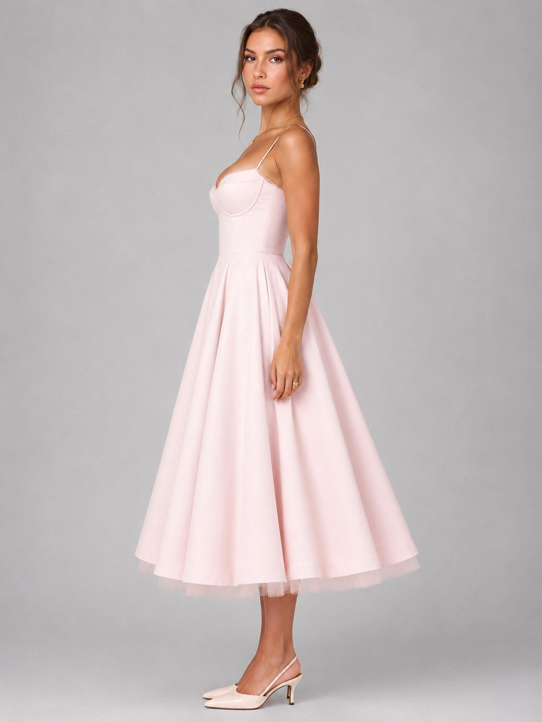 Lucy | Women's Corset Midi Dress with Full Skirt, Sweetheart Neckline Occasion Dress | My Sweet Wardrobe | Yellow