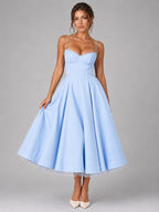 Lucy | Women's Corset Midi Dress with Full Skirt, Sweetheart Neckline Occasion Dress | My Sweet Wardrobe | White