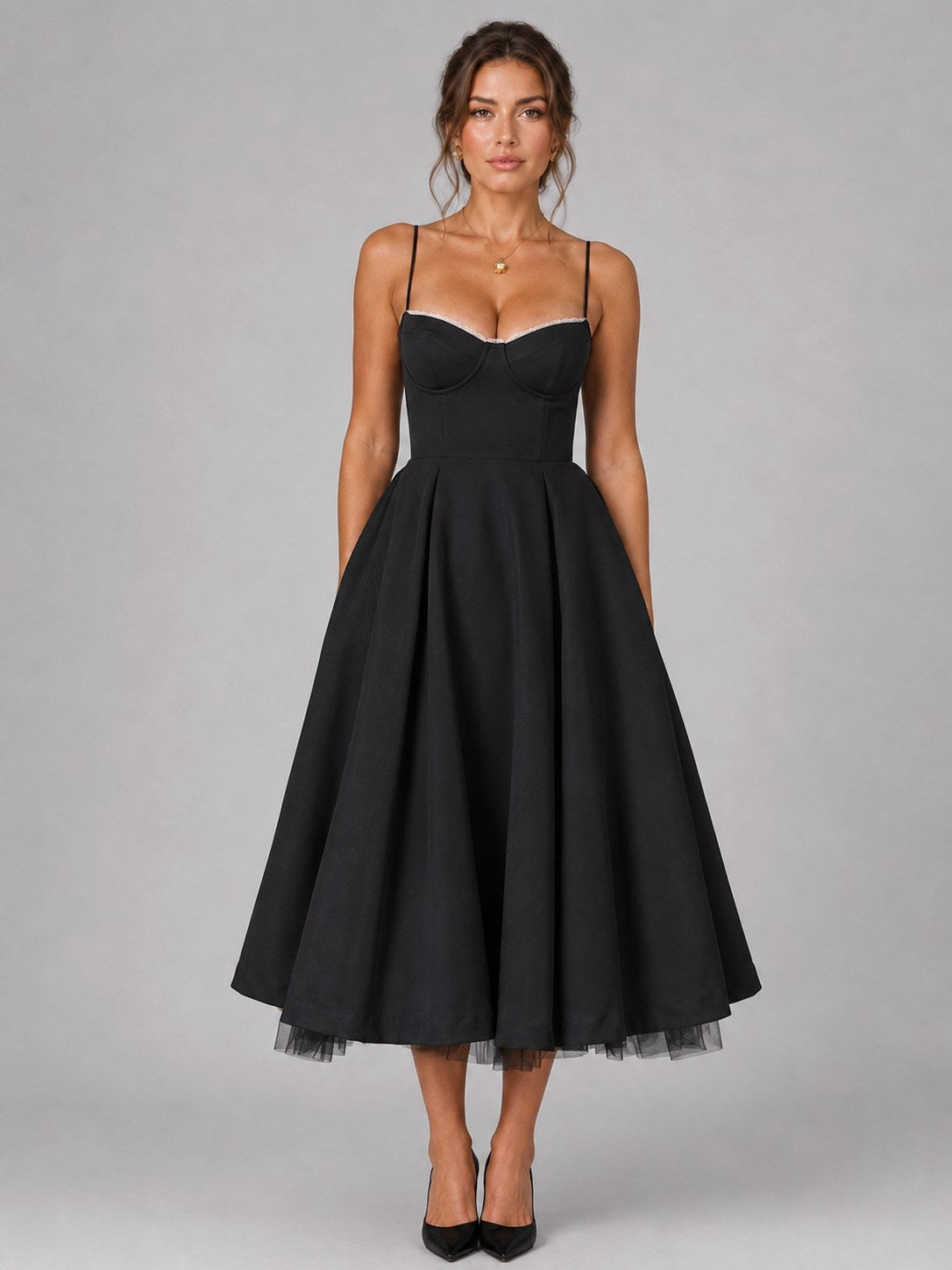 Lucy | Women's Corset Midi Dress with Full Skirt, Sweetheart Neckline Occasion Dress | My Sweet Wardrobe
