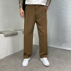 Ludwig | Men's Straight Leg Trousers with Front Pleats, Elegant Wide-Leg Trousers | My Sweet Wardrobe | Brown