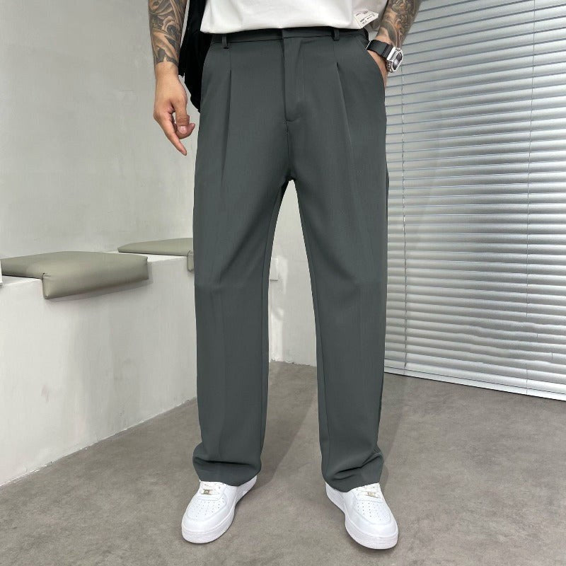 Ludwig | Men's Straight Leg Trousers with Front Pleats, Elegant Wide-Leg Trousers | My Sweet Wardrobe | Brown