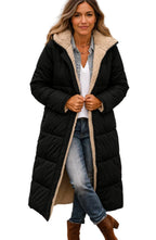 Luisa | Women's Long Hooded Padded Coat, Sherpa-Lined Winter Coat | My Sweet Wardrobe | Black