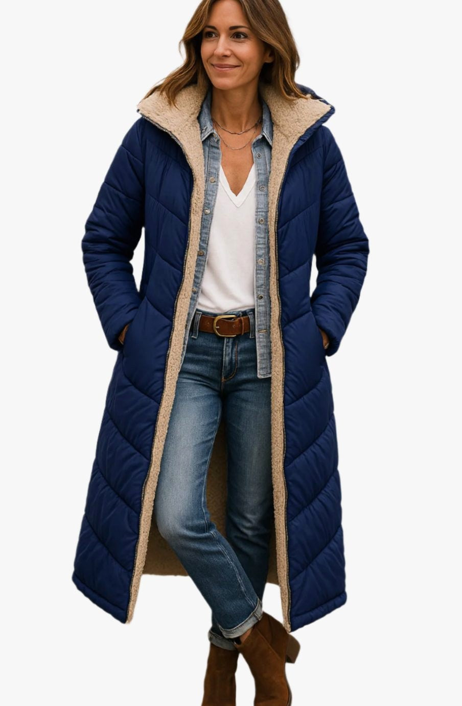 Luisa | Women's Long Hooded Padded Coat, Sherpa-Lined Winter Coat | My Sweet Wardrobe | Black
