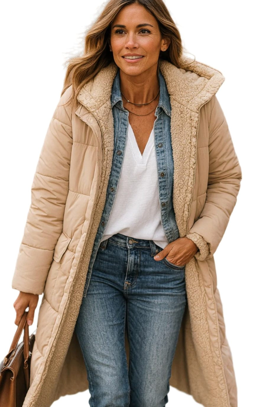 Luisa | Women's Long Hooded Padded Coat, Sherpa-Lined Winter Coat | My Sweet Wardrobe | Black