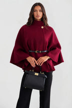 Delphine | Women's Oversized Wool Winter Coat, Cape Sleeve Jacket | My Sweet Wardrobe | Wine Red