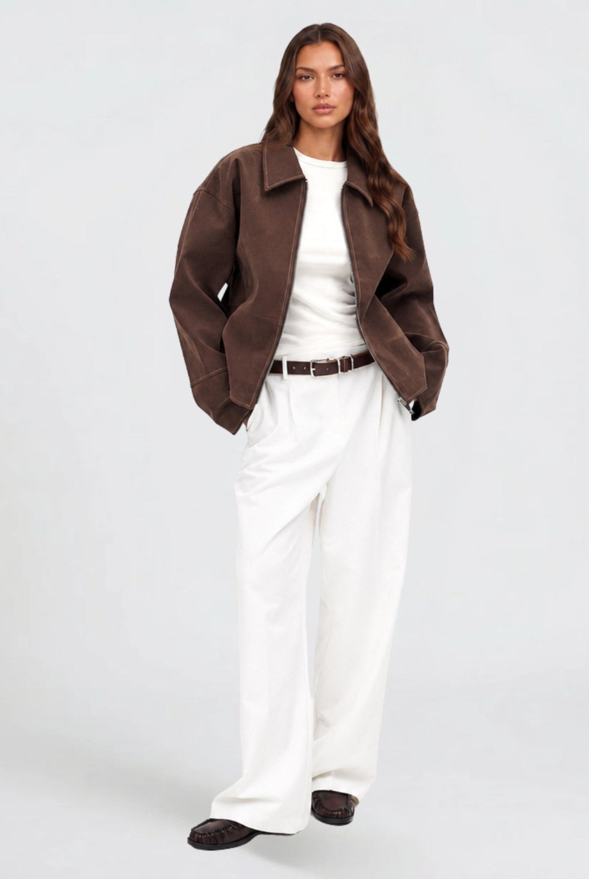 Manon | Women's Short Suede-Effect Jacket, Brown Pointed-Collar Jacket | My Sweet Wardrobe
