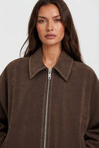 Manon | Women's Short Suede-Effect Jacket, Brown Pointed-Collar Jacket | My Sweet Wardrobe