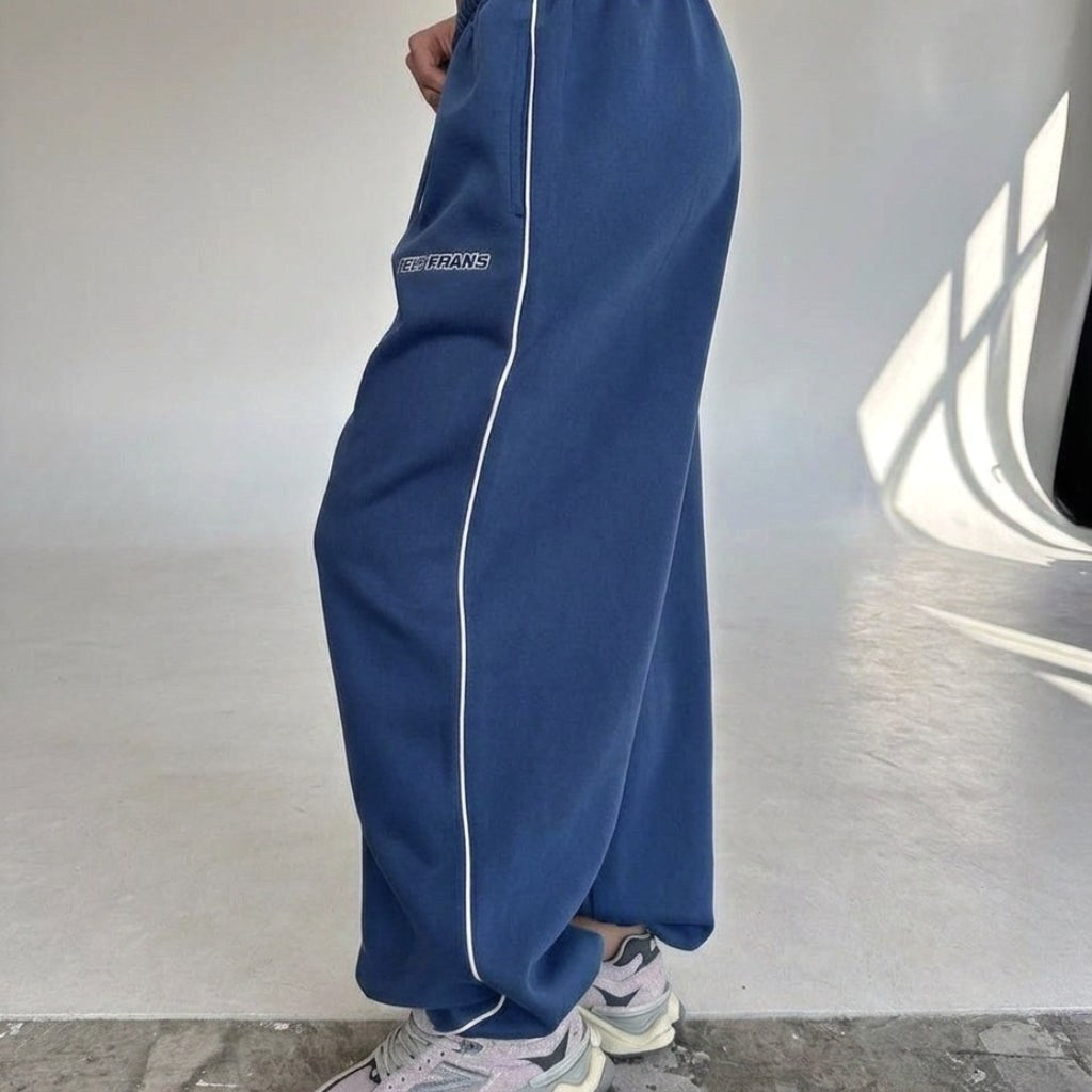 Maelle | Women's Baggy-Fit Sweatpants with Side Stripe, Wide-Leg Lounge Trousers | My Sweet Wardrobe | Pink