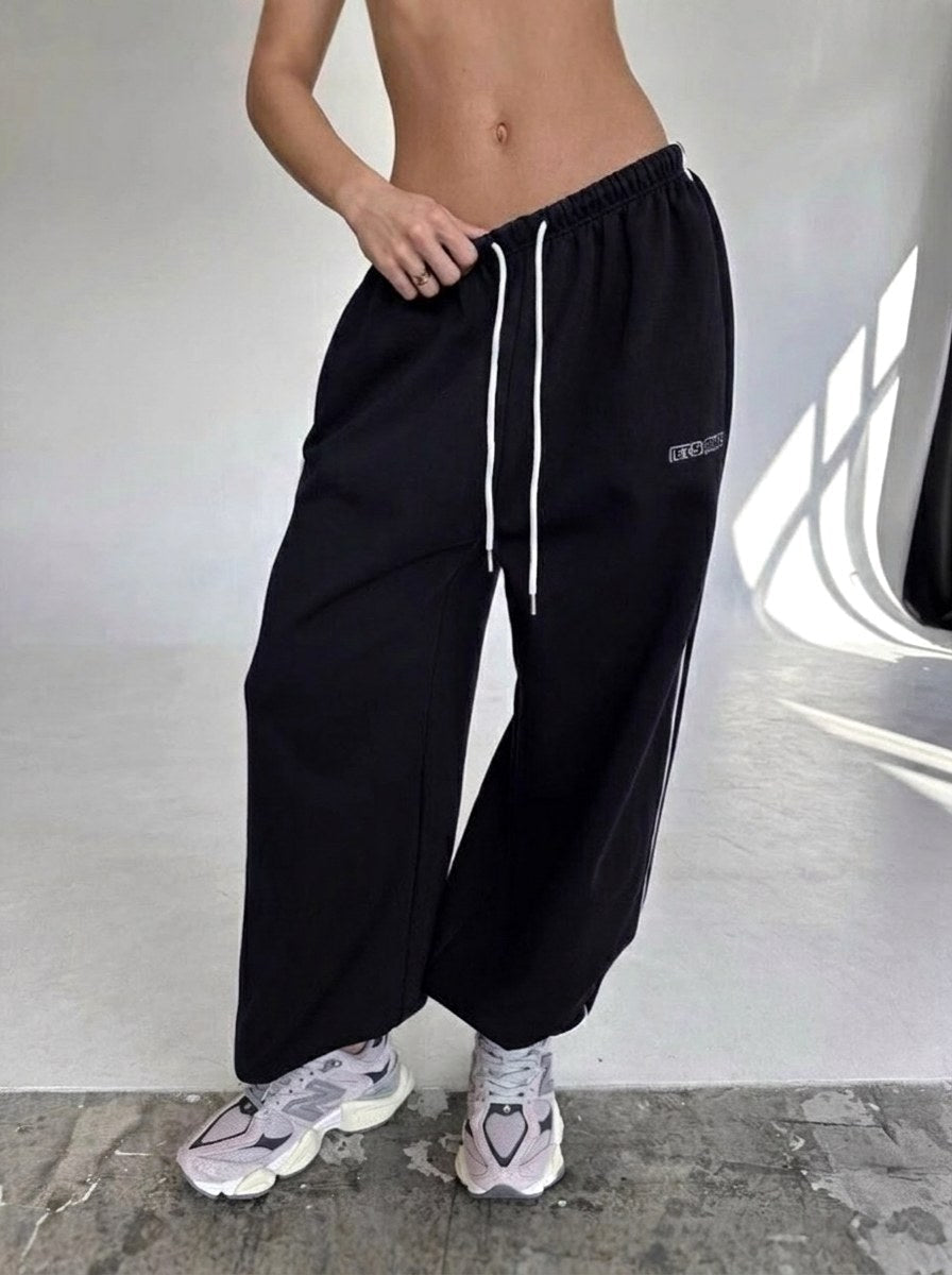 Maelle | Women's Baggy-Fit Sweatpants with Side Stripe, Wide-Leg Lounge Trousers | My Sweet Wardrobe | Brown