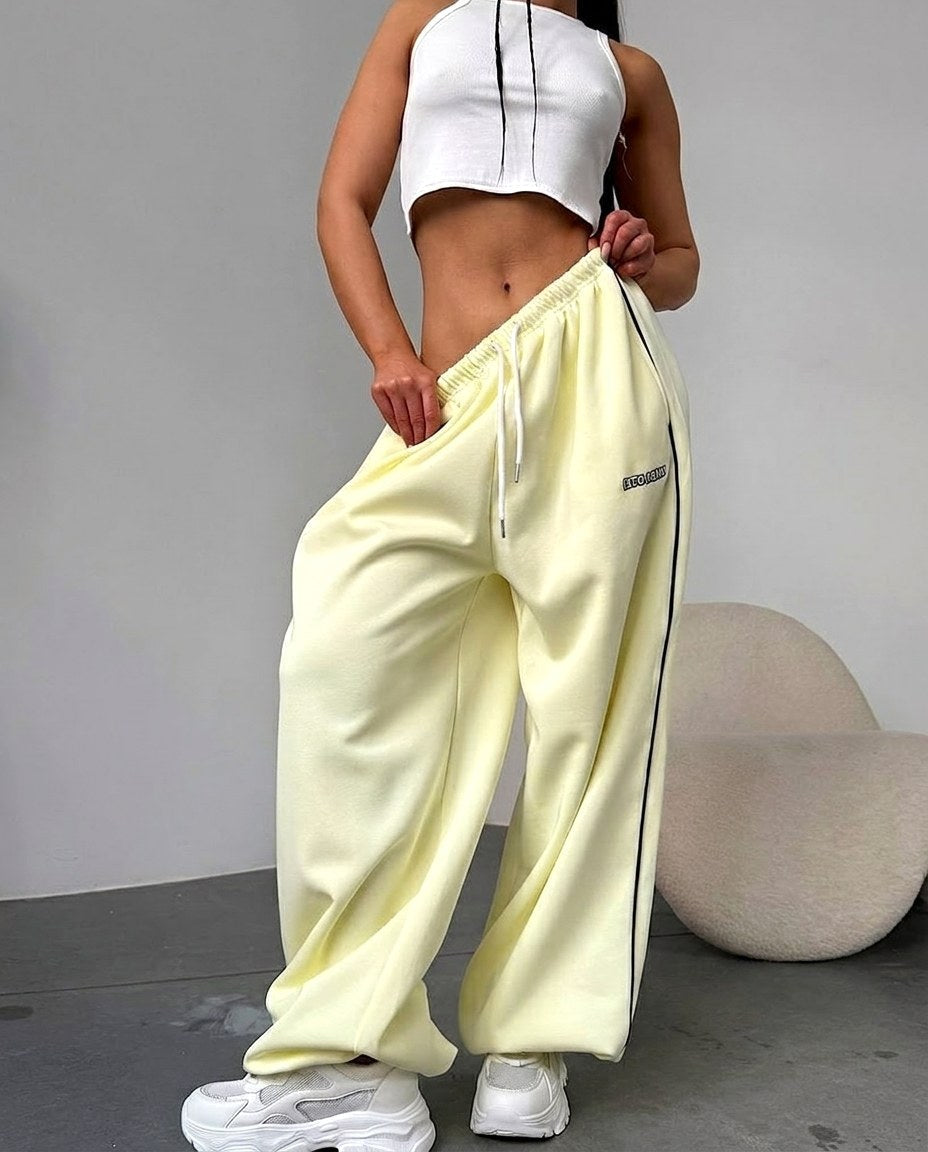 Maelle | Women's Baggy-Fit Sweatpants with Side Stripe, Wide-Leg Lounge Trousers | My Sweet Wardrobe