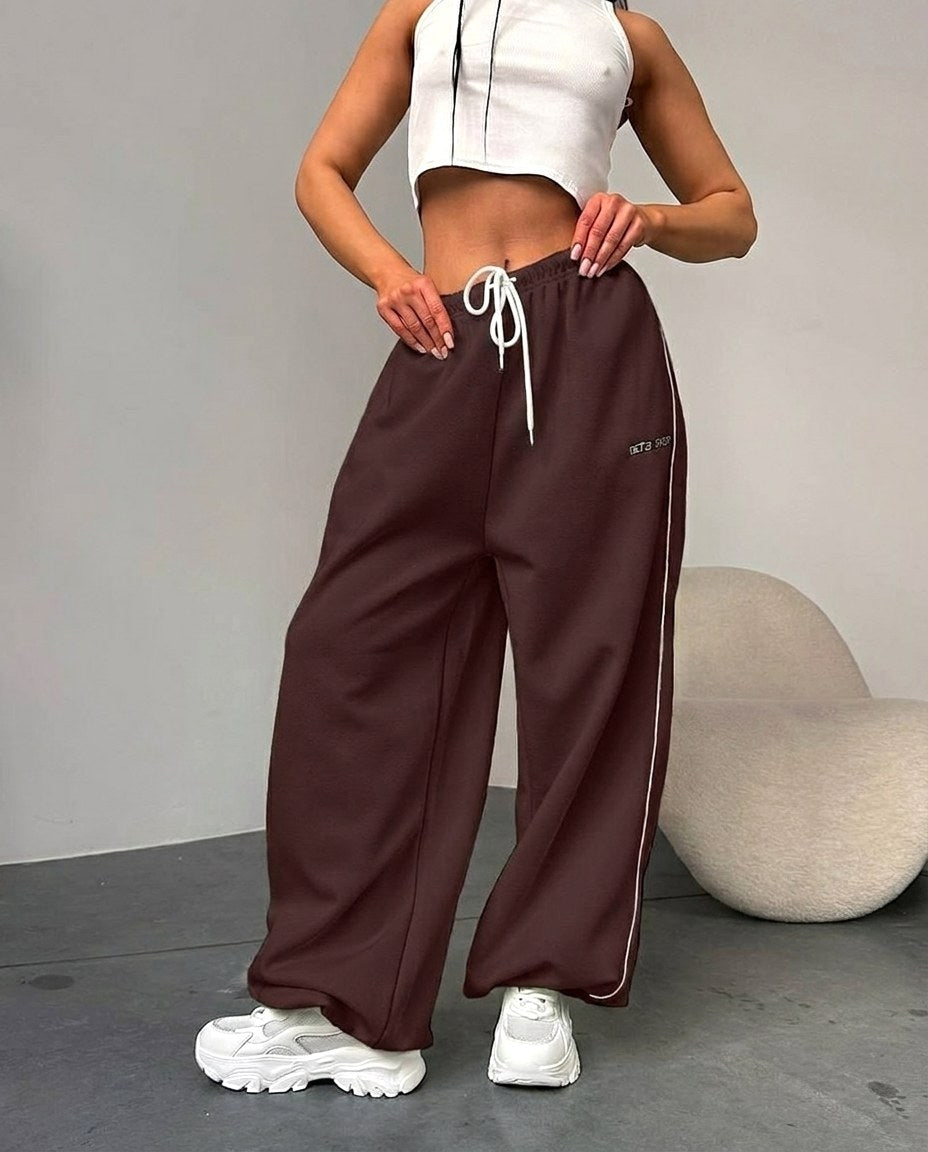 Maelle | Women's Baggy-Fit Sweatpants with Side Stripe, Wide-Leg Lounge Trousers | My Sweet Wardrobe