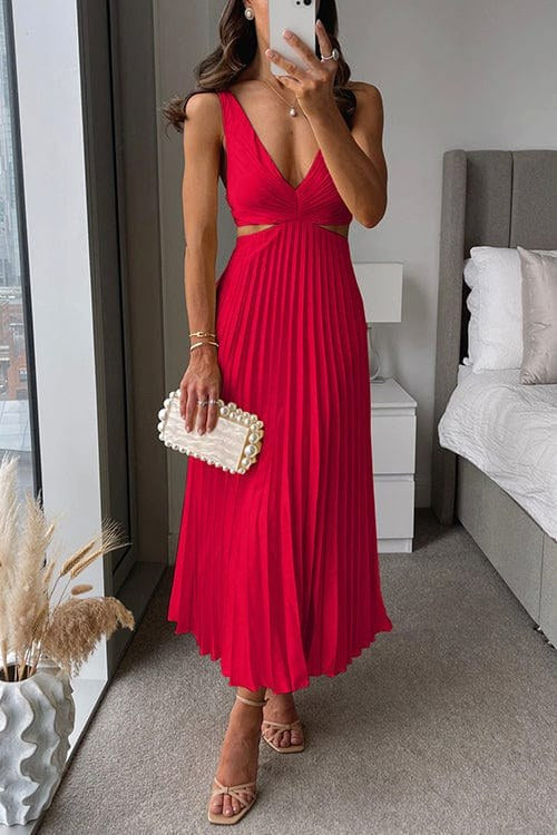 Maeva | Women's Pleated Satin Midi Dress, Flowing Evening Dress | My Sweet Wardrobe