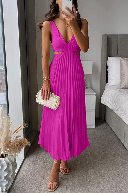 Maeva | Women's Pleated Satin Midi Dress, Flowing Evening Dress | My Sweet Wardrobe
