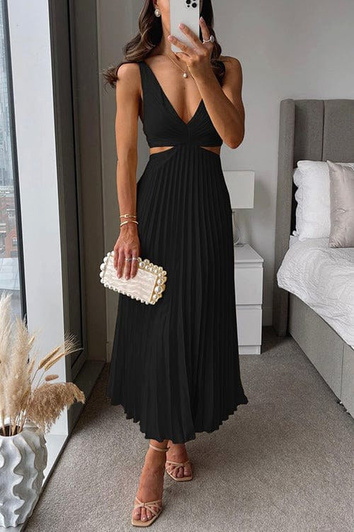 Maeva | Women's Pleated Satin Midi Dress, Flowing Evening Dress | My Sweet Wardrobe