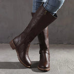 Maisie | Women's Knee-High Leather Boots, Side-Zip Block Heel Riding Boots | My Sweet Wardrobe | Brown