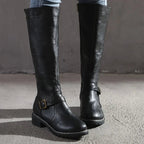 Maisie | Women's Knee-High Leather Boots, Side-Zip Block Heel Riding Boots | My Sweet Wardrobe | Dark Brown