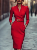 Maja | Women's Midi Dress with Belted Waist and Long Sleeves, Soft Knit Midi Dress | My Sweet Wardrobe
