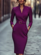 Maja | Women's Midi Dress with Belted Waist and Long Sleeves, Soft Knit Midi Dress | My Sweet Wardrobe