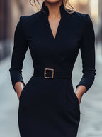 Maja | Women's Midi Dress with Belted Waist and Long Sleeves, Soft Knit Midi Dress | My Sweet Wardrobe