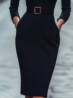 Maja | Women's Midi Dress with Belted Waist and Long Sleeves, Soft Knit Midi Dress | My Sweet Wardrobe