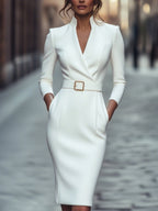 Maja | Women's Midi Dress with Belted Waist and Long Sleeves, Soft Knit Midi Dress | My Sweet Wardrobe