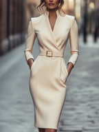 Maja | Women's Midi Dress with Belted Waist and Long Sleeves, Soft Knit Midi Dress | My Sweet Wardrobe
