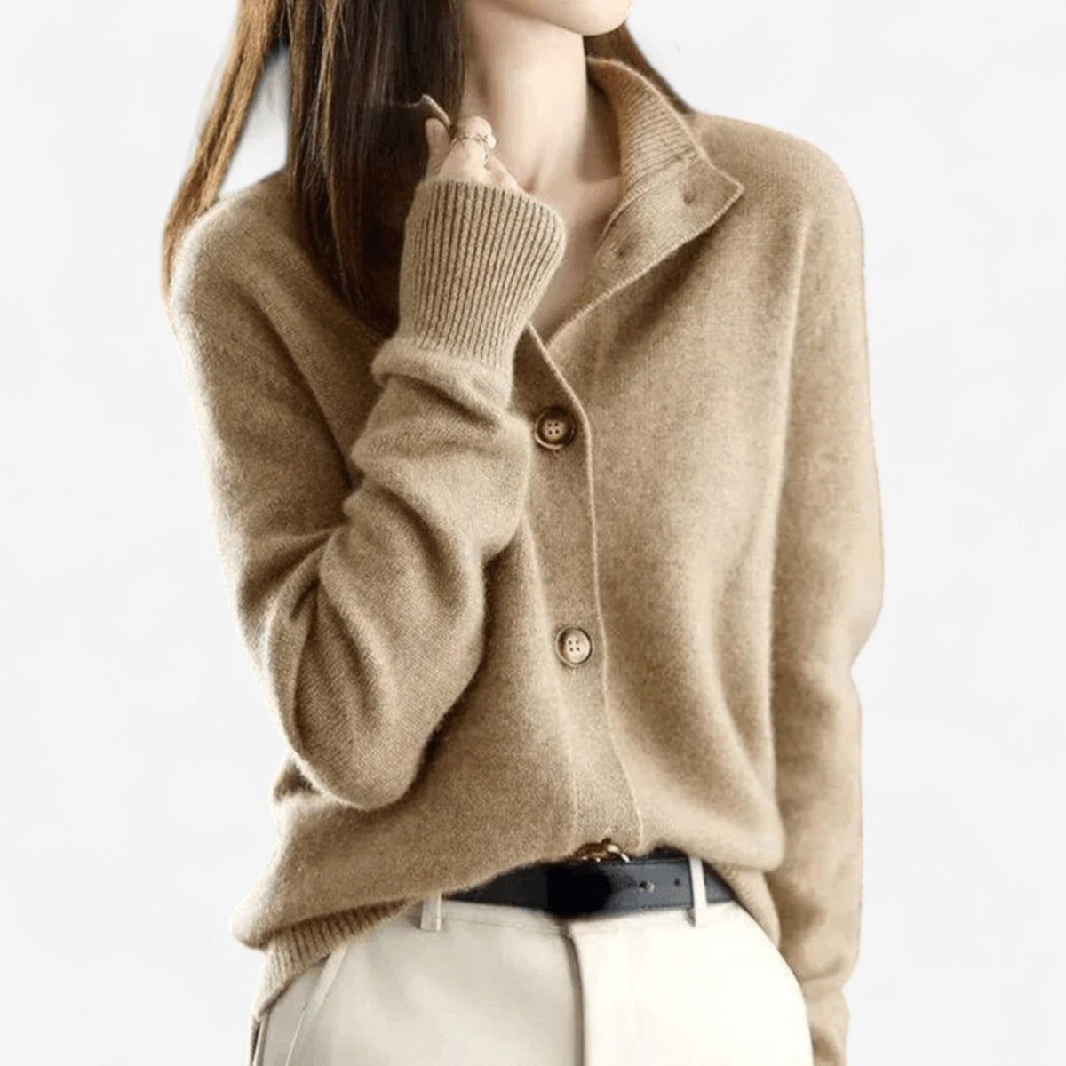 Mallory | Women's Cashmere Cardigan, Classic Button-Front Cardigan | Dressific