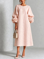 Margaret | Women's A-Line Midi Dress with Floral Cuffs | My Sweet Wardrobe