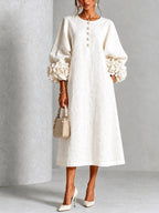 Margaret | Women's A-Line Midi Dress with Floral Cuffs | My Sweet Wardrobe