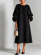 Margaret | Women's A-Line Midi Dress with Floral Cuffs | My Sweet Wardrobe