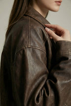 Margaux | Women's Oversized Faux Leather Jacket, Vintage Brown Outerwear | My Sweet Wardrobe