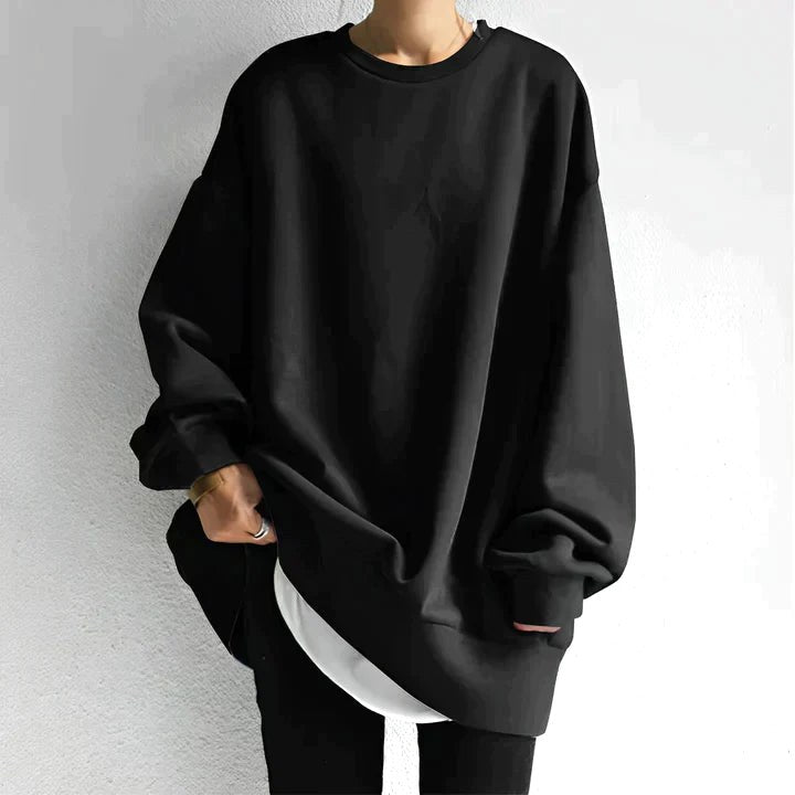 Marianne | Women's Oversized Crew Neck Tunic Sweater, Drop Shoulder Knitwear | My Sweet Wardrobe | Black