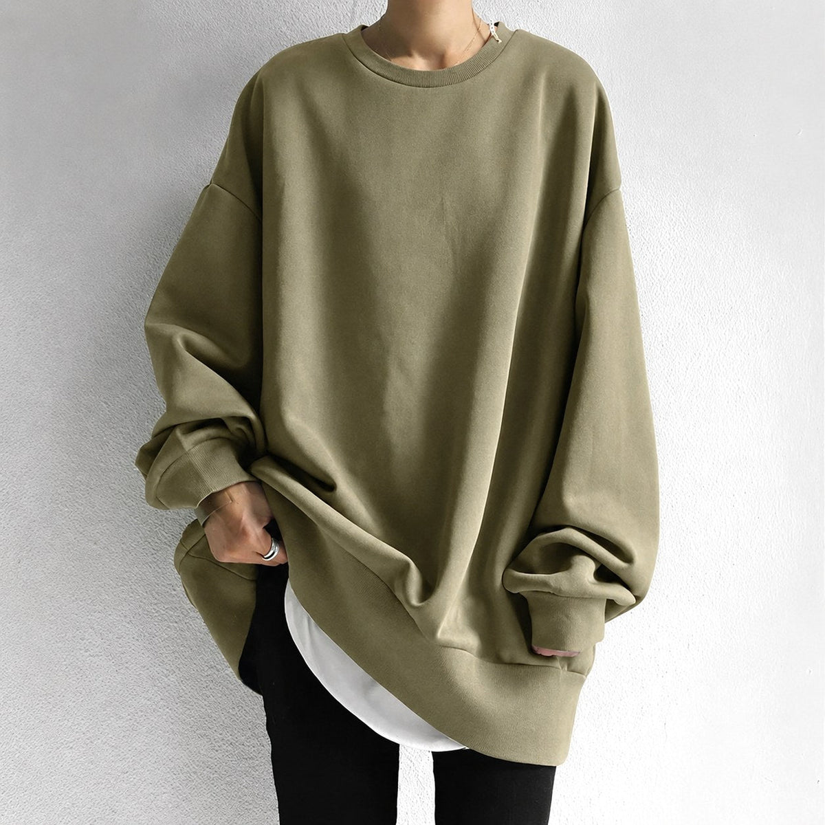 Marianne | Women's Oversized Crew Neck Tunic Sweater, Drop Shoulder Knitwear | My Sweet Wardrobe | Brown