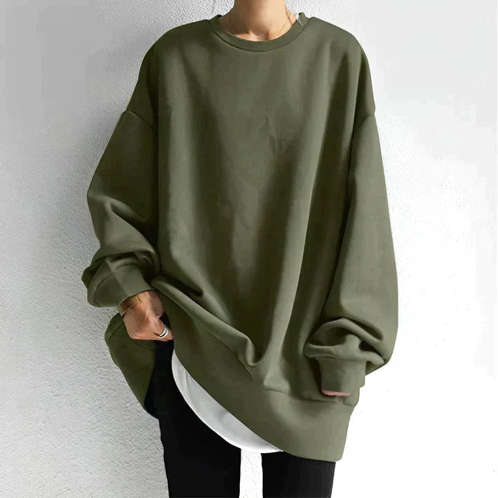 Marianne | Women's Oversized Crew Neck Tunic Sweater, Drop Shoulder Knitwear | My Sweet Wardrobe | Army Green