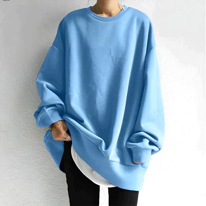 Marianne | Women's Oversized Crew Neck Tunic Sweater, Drop Shoulder Knitwear | My Sweet Wardrobe | Light Blue