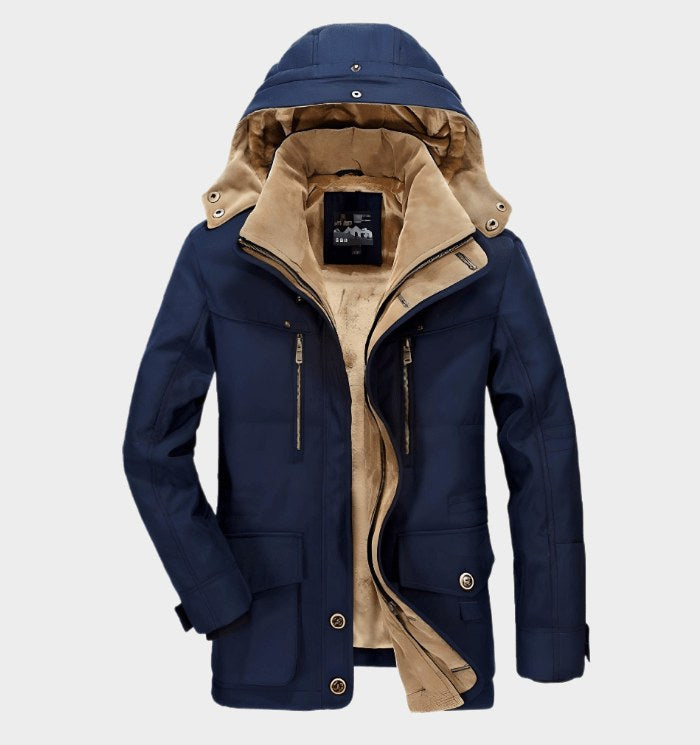 Martin | Men's Winter Coat with Hood and Pockets, Warm Winter Coat | My Sweet Wardrobe | Blue