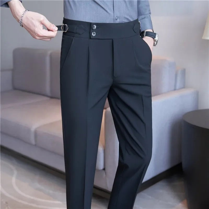 Mason | Men's Double-Pleat High-Waist Trousers, Tailored Tapered Trousers | Dressific