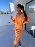 Mathilde | Women's Two-Piece Sweatshirt and Dress Set, Relaxed Layering Set | My Sweet Wardrobe | Orange
