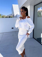 Mathilde | Women's Two-Piece Sweatshirt and Dress Set, Relaxed Layering Set | My Sweet Wardrobe | White