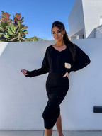 Mathilde | Women's Two-Piece Sweatshirt and Dress Set, Relaxed Layering Set | My Sweet Wardrobe | Black
