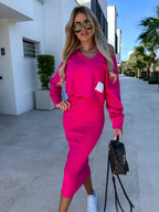 Mathilde | Women's Two-Piece Sweatshirt and Dress Set, Relaxed Layering Set | My Sweet Wardrobe | Fuchsia
