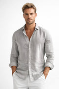 Matthew | Men's Linen Button-Down Shirt, Long Sleeve Relaxed Fit Shirt | My Sweet Wardrobe | Grey