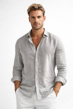 Matthew | Men's Linen Button-Down Shirt, Long Sleeve Relaxed Fit Shirt | My Sweet Wardrobe | Grey