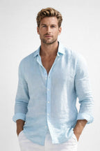 Matthew | Men's Linen Button-Down Shirt, Long Sleeve Relaxed Fit Shirt | My Sweet Wardrobe | Blue