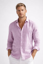 Matthew | Men's Linen Button-Down Shirt, Long Sleeve Relaxed Fit Shirt | My Sweet Wardrobe | Pink