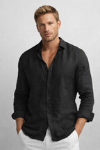 Matthew | Men's Linen Button-Down Shirt, Long Sleeve Relaxed Fit Shirt | My Sweet Wardrobe | Black