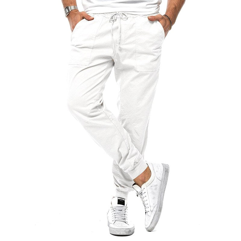 Max | Men's Slim-Fit Jogger Trousers, Drawstring Waist Casual Trousers | My Sweet Wardrobe | White
