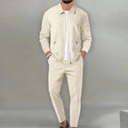 Maximilian | Men's Tracksuit with Zip-Up Jacket, Two-Piece Loungewear Set | My Sweet Wardrobe | Beige