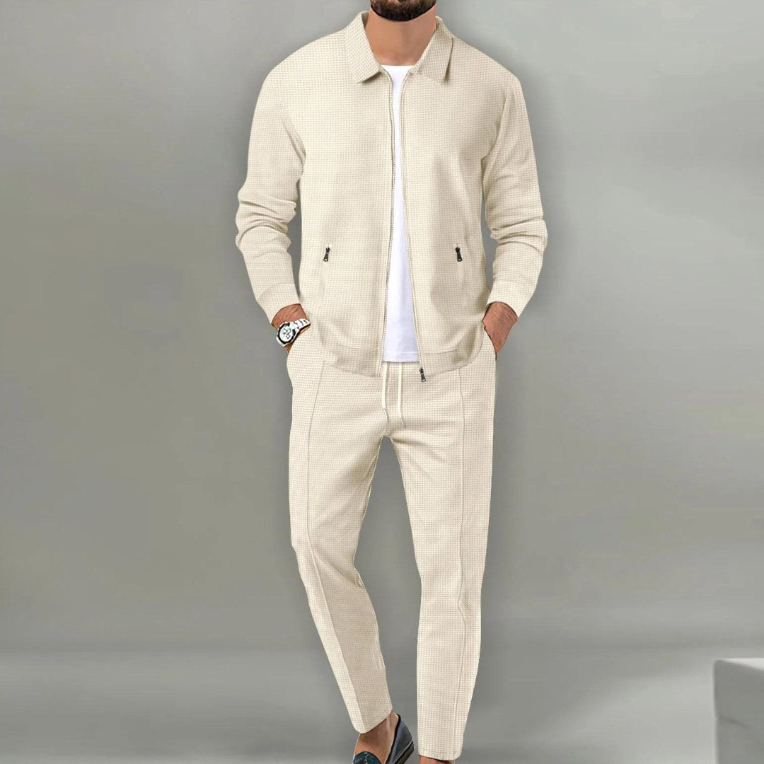 Maximilian | Men's Tracksuit with Zip-Up Jacket, Two-Piece Loungewear Set | My Sweet Wardrobe | Beige